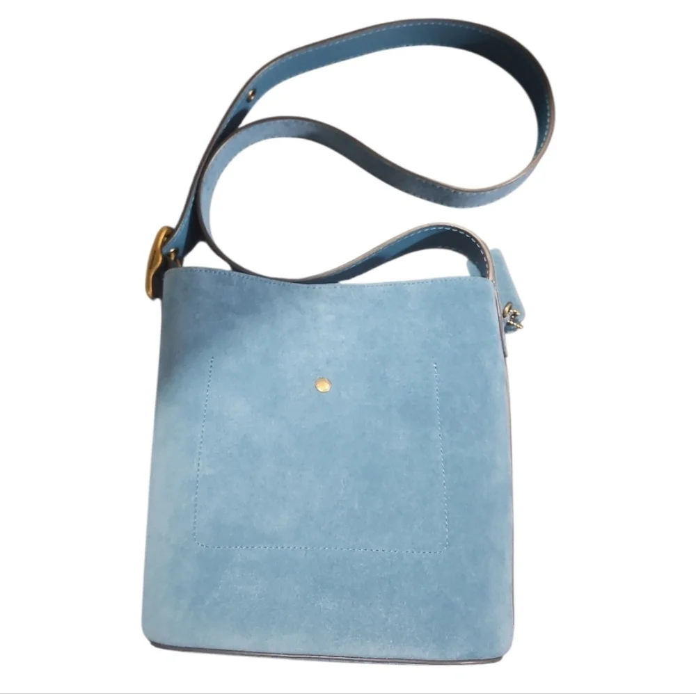 Coach Bleecker Bucket Bag 21 Sea Blue Suede Crossbody Purse Pouch